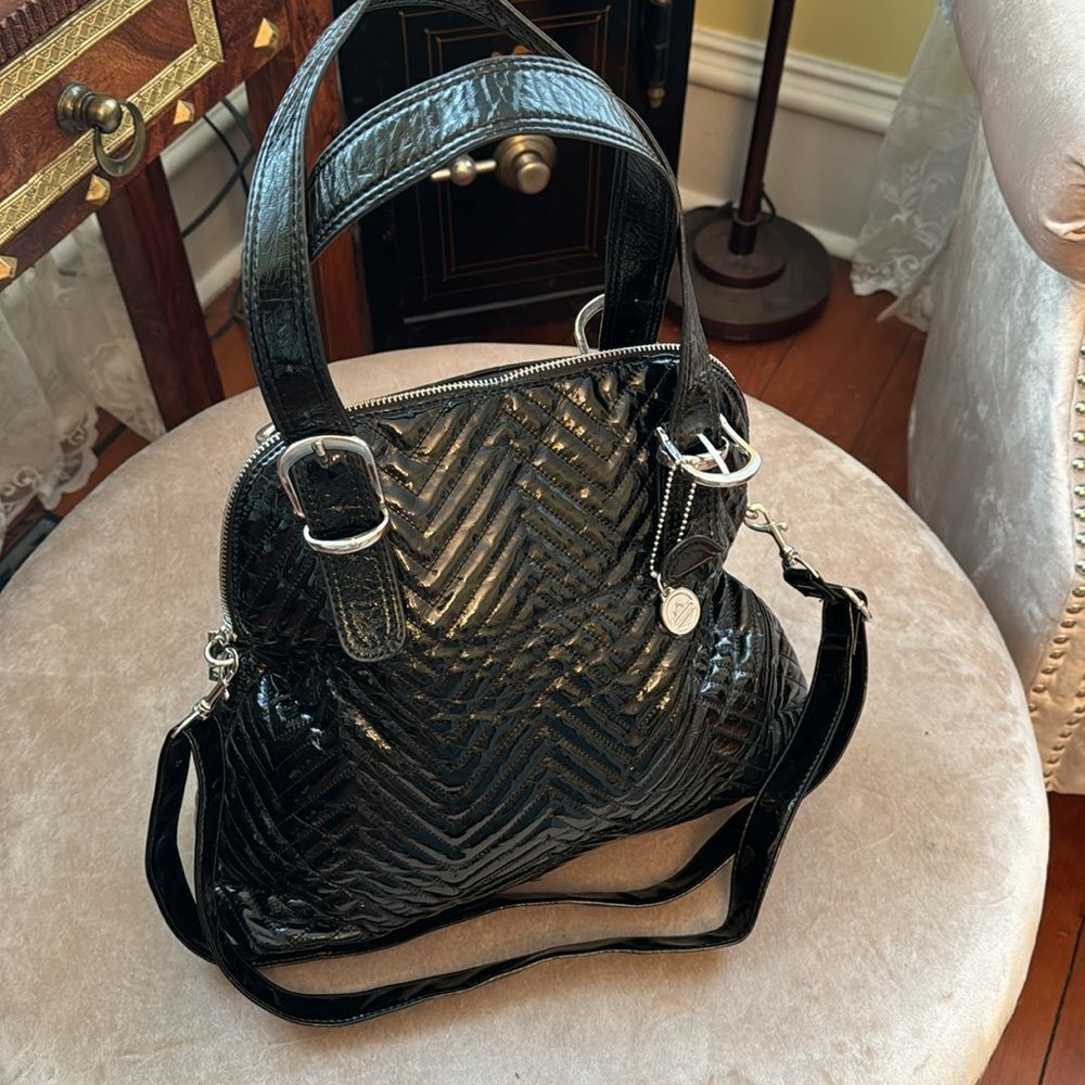 *Big Buddah* Large Quilted Black Patent Shoulder Bag EUC - Picture 7 of 10